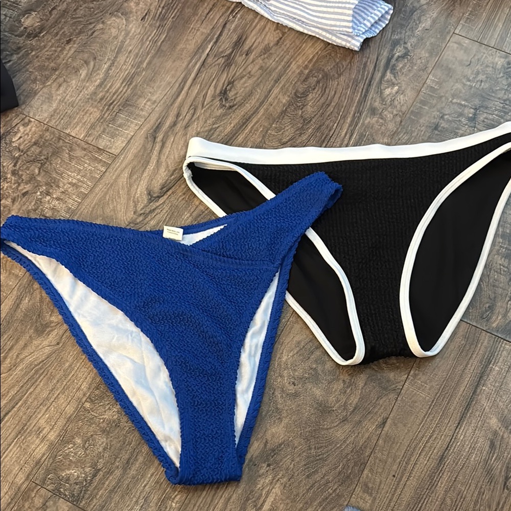HALARA bundle of 2 Women’s Blue and Black Bikini Bottoms - High-Cut Swim